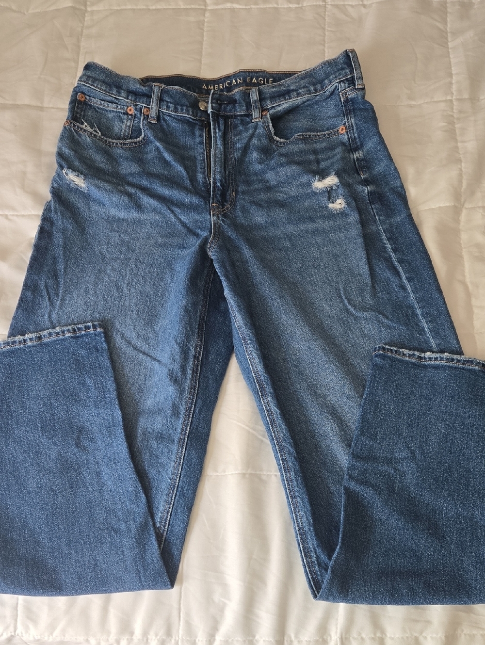 American Eagle Outfitters Women's Dark Blue Straight Leg Jeans-Long Length